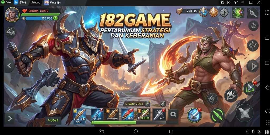 Screenshot utama menampilkan pertempuran epik dalam 182GAME.
