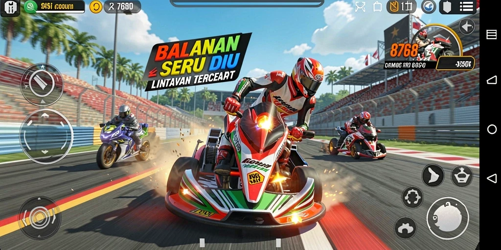 Tampilan gameplay balapan seru di 8768 dengan mobil yang beraksi.