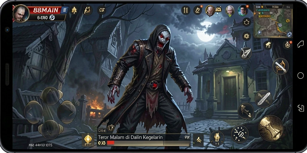 Tampilan gameplay seram di 88MAIN dengan suasana mencekam.