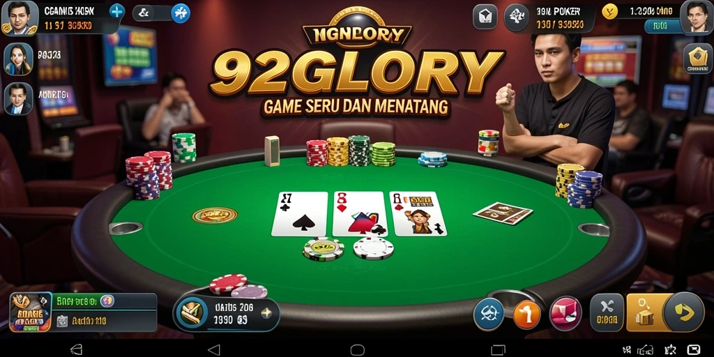 Tampilan gameplay seru dalam aplikasi Poker 92GLORY.