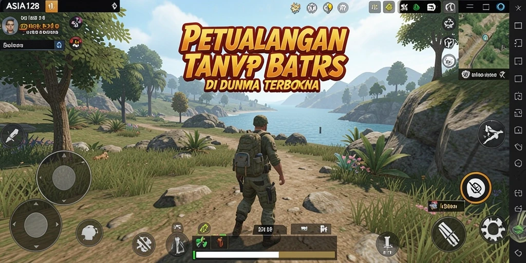 Screenshot utama ASIA128 menampilkan dunia terbuka yang luas dan detail gameplay.