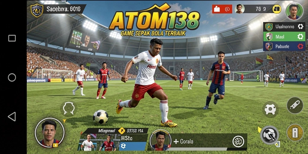Screenshot ATOM138 menampilkan aksi gameplay sepak bola yang mendebarkan.