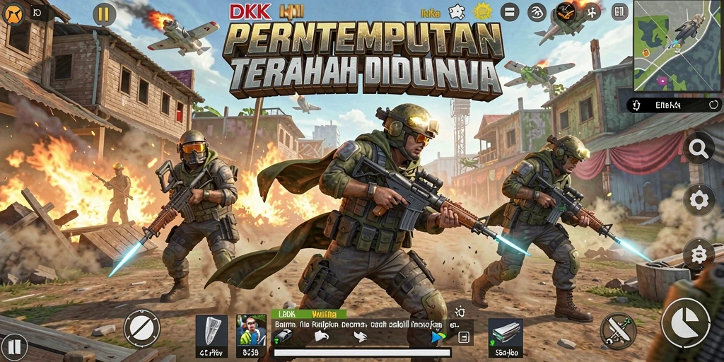 Screenshot gameplay DKK menampilkan pertempuran seru di arena Battle Royale.
