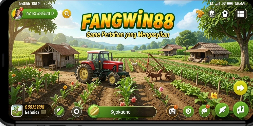 Tampilan gameplay <strong>FANGWIN88</strong> dengan pertanian yang indah.