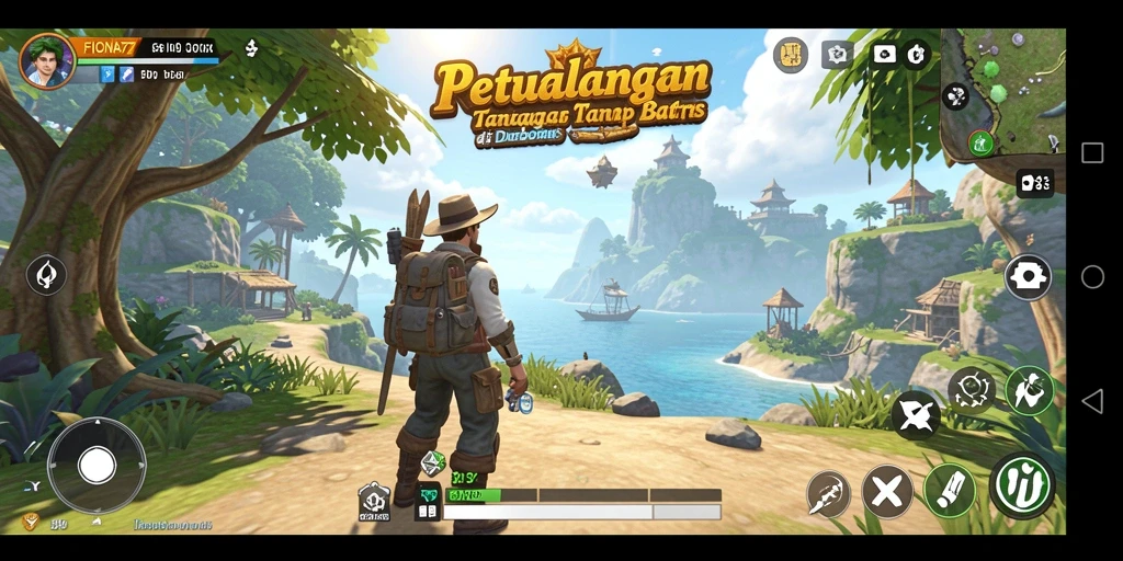 Tangkapan layar gameplay FIONA77 menunjukkan petualangan seru dalam dunia terbuka.