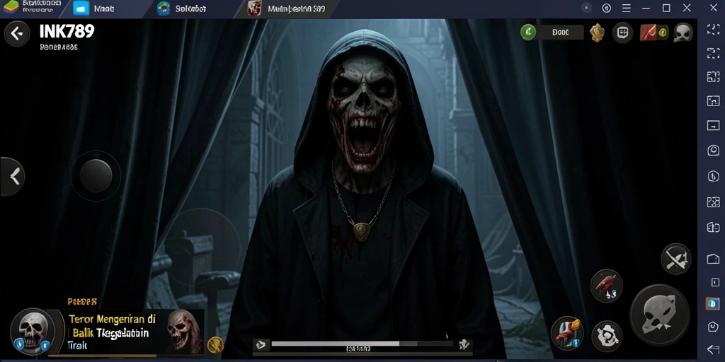 Tampilan gameplay INK789 yang menegangkan dengan suasana horor yang mencekam.