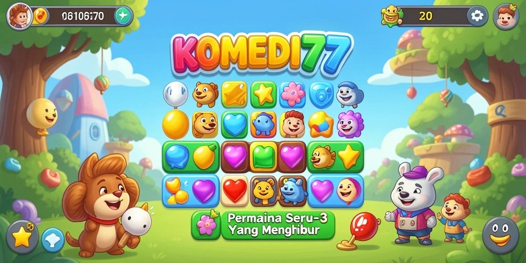 Screenshot utama KOMEDI77 menunjukkan aksi seru dalam permainan Match-3.