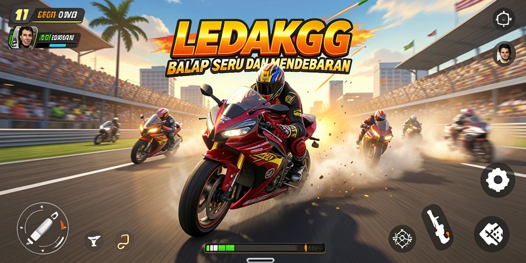 Gameplay seru balap motor LEDAKGG dengan trek menantang.
