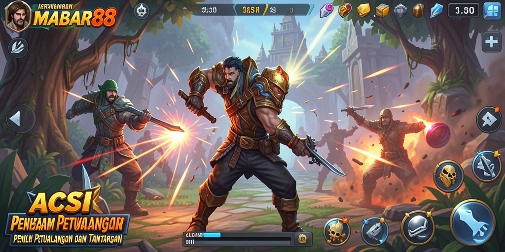 Tampilan gameplay yang intens dan penuh aksi di MABAR88.