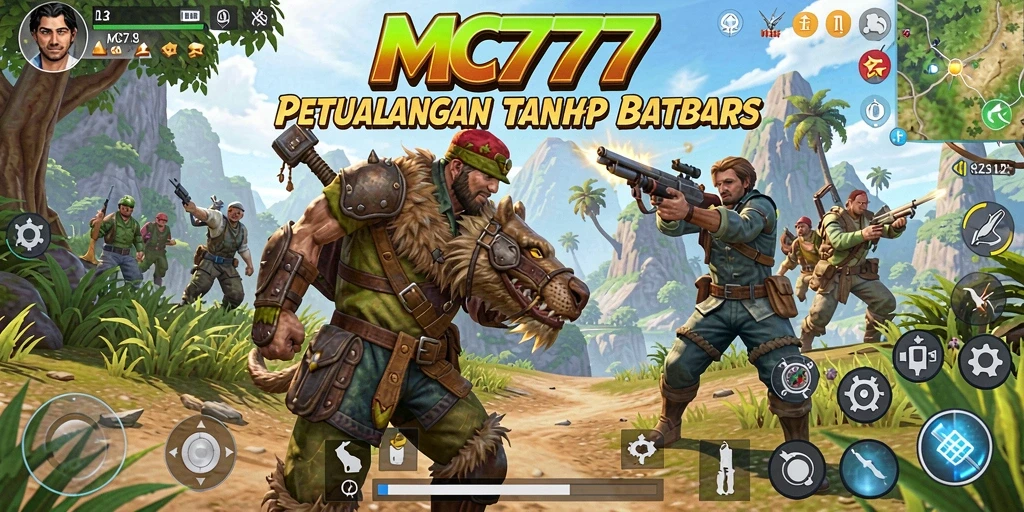 Tangkapan layar gameplay MC777 menampilkan eksplorasi dunia terbuka.