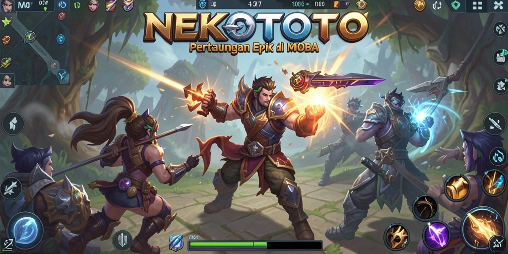Screenshot gameplay NEKOTOTO menampilkan pertarungan seru dengan karakter unik.