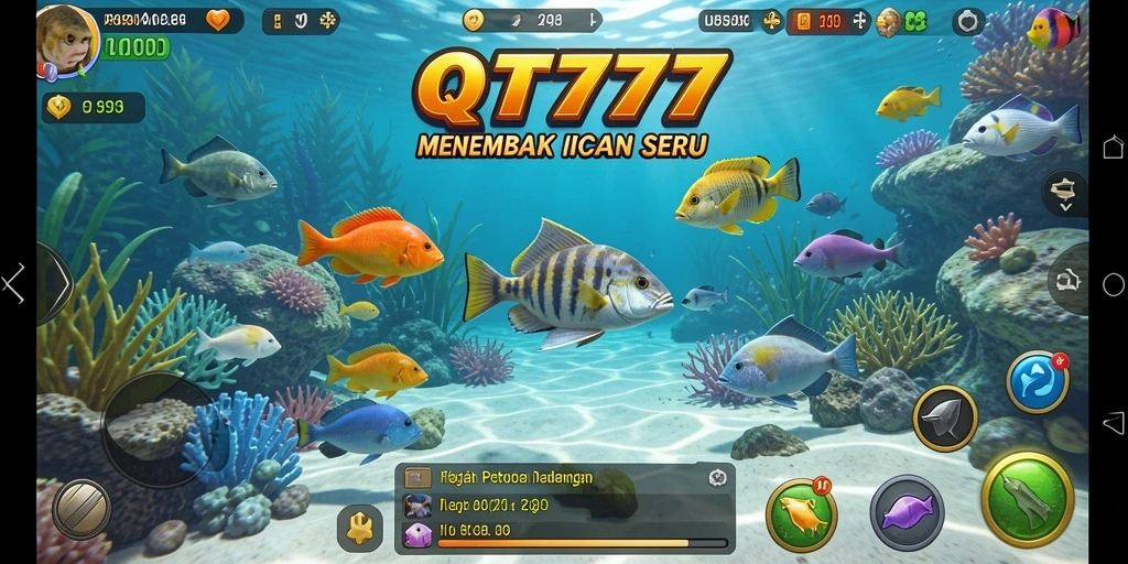 Tampilan gameplay seru dari QT777 saat menembak ikan.