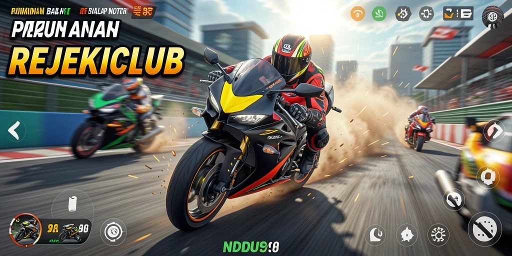 Tampilan gameplay balap motor yang intens dan mendebarkan.