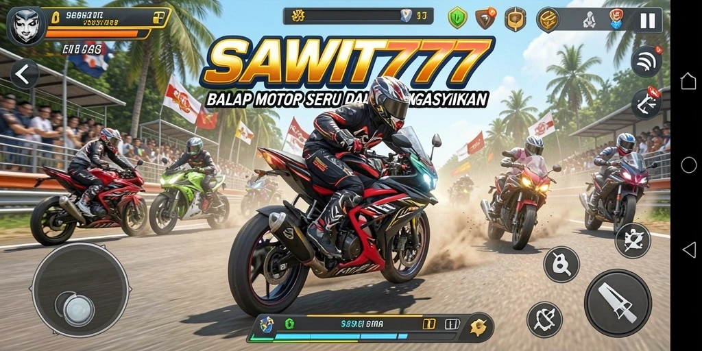 Gameplay SAWIT777 yang seru dalam balapan motor.