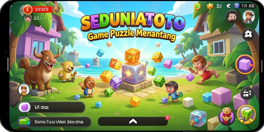 Tampilan gameplay SEDUNIATOTO dengan berbagai teka-teki menarik.