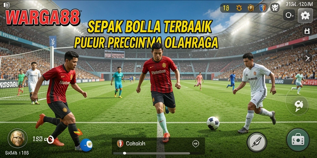 Tangkapan layar utama WARGA88 menampilkan aksi mendebarkan dalam permainan sepak bola.